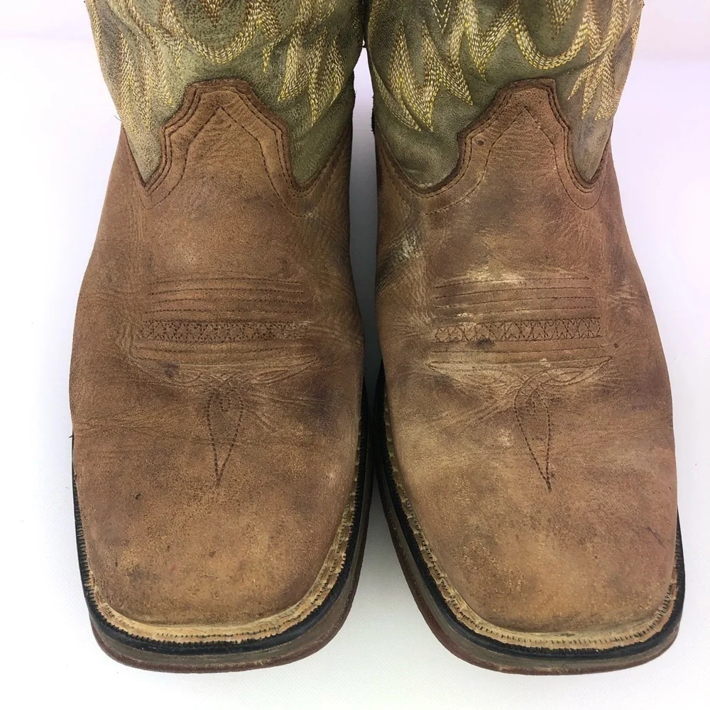 Durango Brown Leather Green Cowboy Western Boots Size 8.5